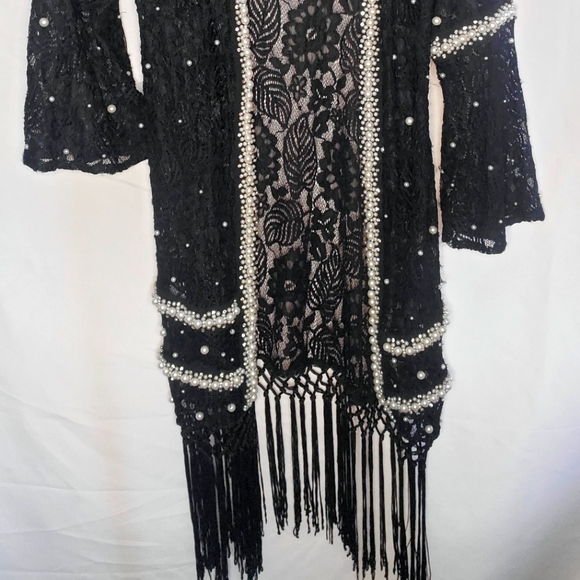 Crystal & Pearl Embellished Boho Sheer Tassel Designer Robe - Picture 5 of 8